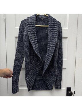 Express Wool Blend Cashmere Open Front Shawl Collar Cardigan Gray Blue Size S
